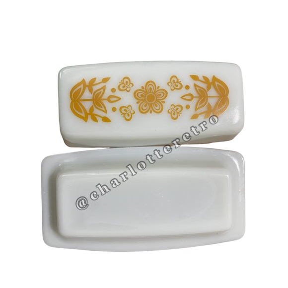 70s vtg PYREX Butterfly Gold Print Butter Dish - Picture 2 of 8
